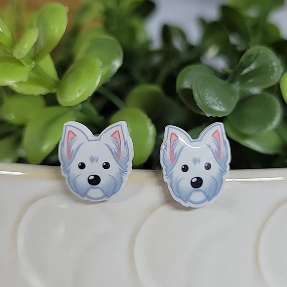 Westie Terrier Stud Earrings - Picture 1 of 5